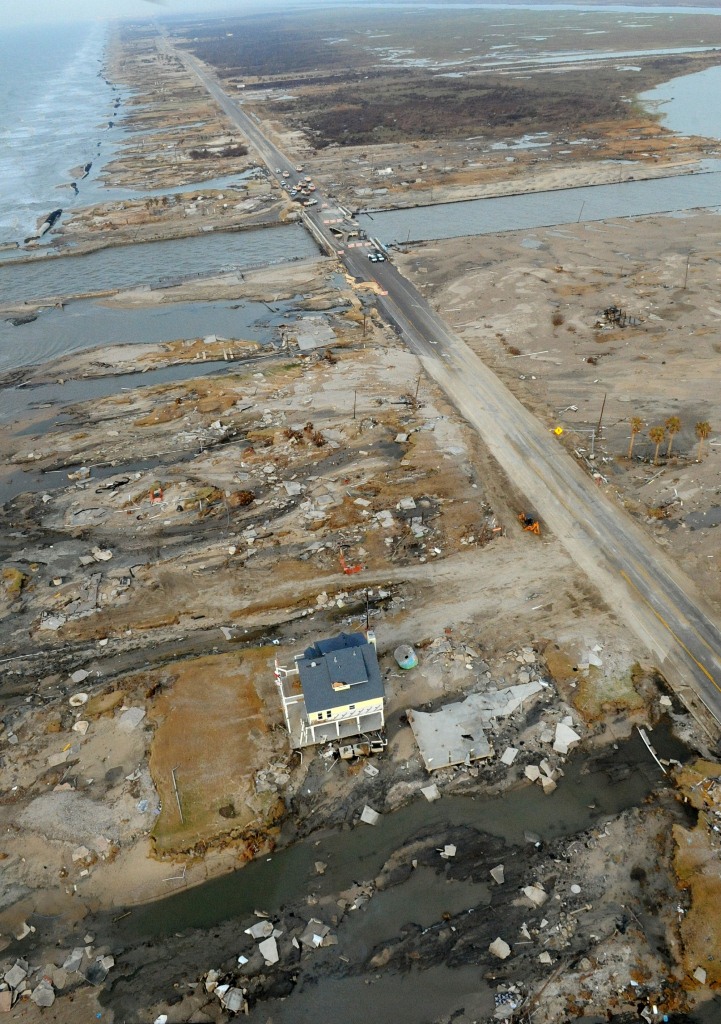 Aerial image overlooking 'Last House Standing' - Gilchrist, Texas, September 22, 2008