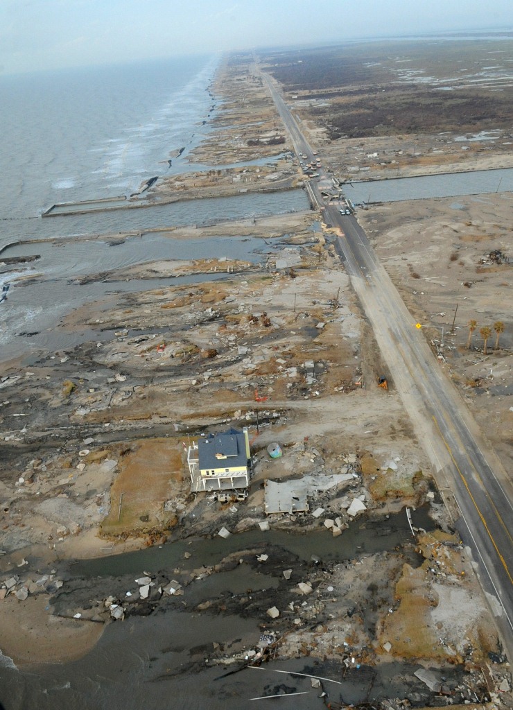 Aerial image overlooking 'Last House Standing' - Gilchrist, Texas, September 22, 2008