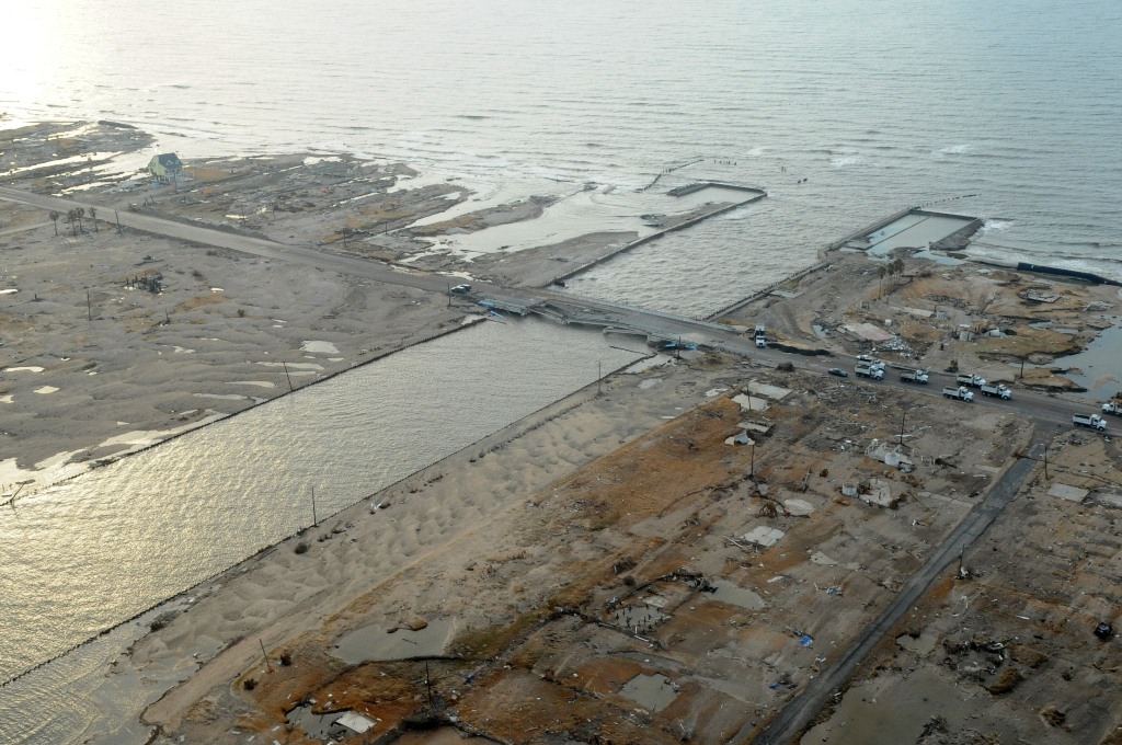 Aerial image overlooking 'Last House Standing' & 'Rollover Pass' near Gilchrist, Texas, September 22, 2008